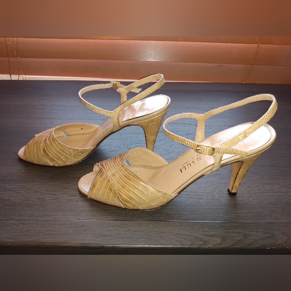 🔴 SALE Bruno Magli Strappy Leather Snakeskin Heels Size 6 Narrow - Picture 2 of 10